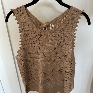 Anthropologie Tan Crochet Knit Top